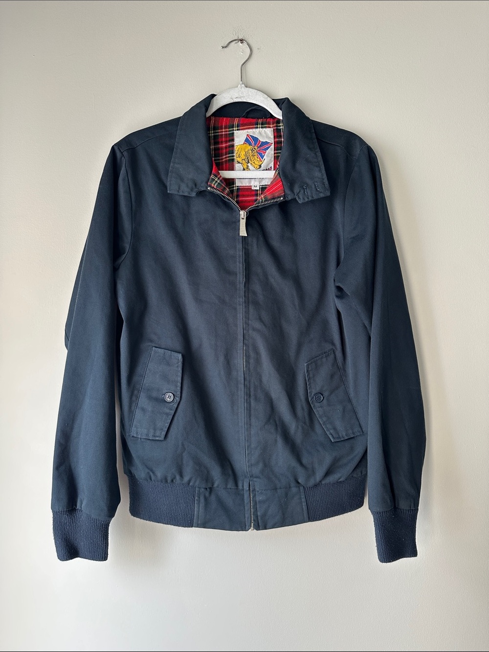 Classic Harrington Jacket Navy Blue with Tartan lining